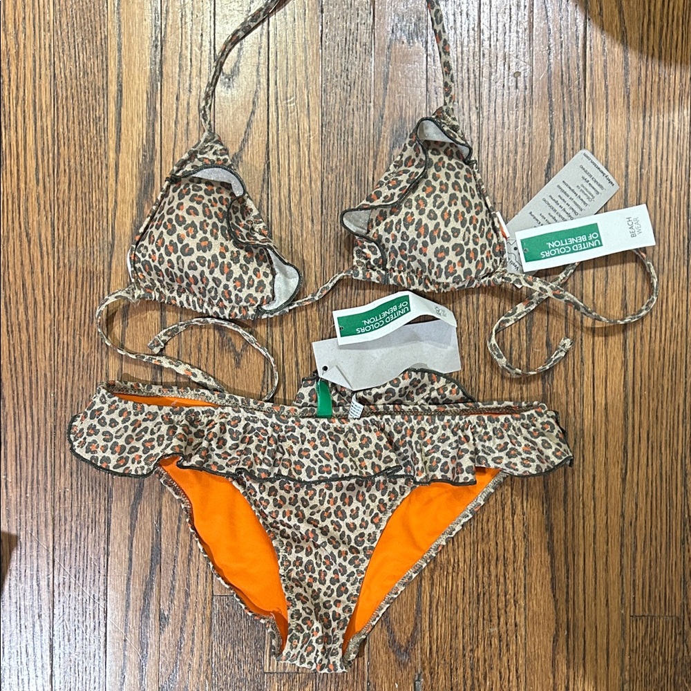 United Colors Of Benetton Leopard Print Bikini with Orange Accents